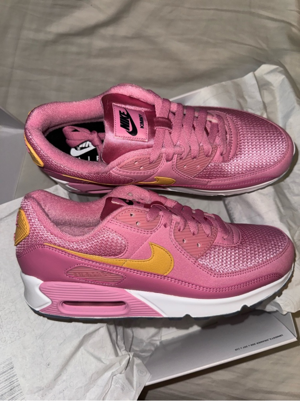 New Nike Women’s Pink & Yellow Air Max 90 Sneakers